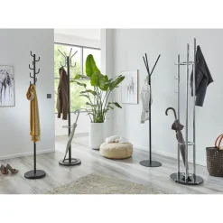 Porte manteau noir avec crochets et porte parapluie en laqué alu