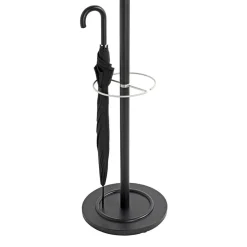 Porte manteau noir avec crochets et porte parapluie en laqué alu