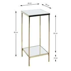 Porte plante en acier laitonné et étagères verre miroir