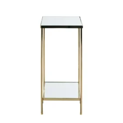 Porte plante en acier laitonné et étagères verre miroir