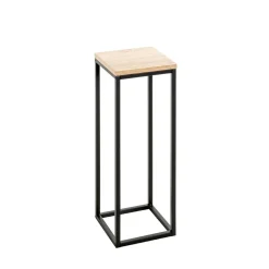 Porte plante en métal noir et plateau décor chêne h54 cm