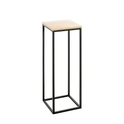 Porte plante en métal noir et plateau décor chêne