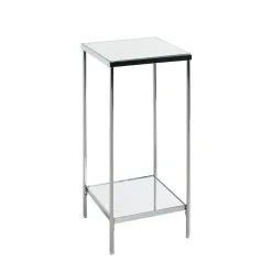 Porte plantes en acier chromé et étagère en verre miroir