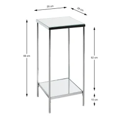 Porte plantes en acier chromé et étagère en verre miroir