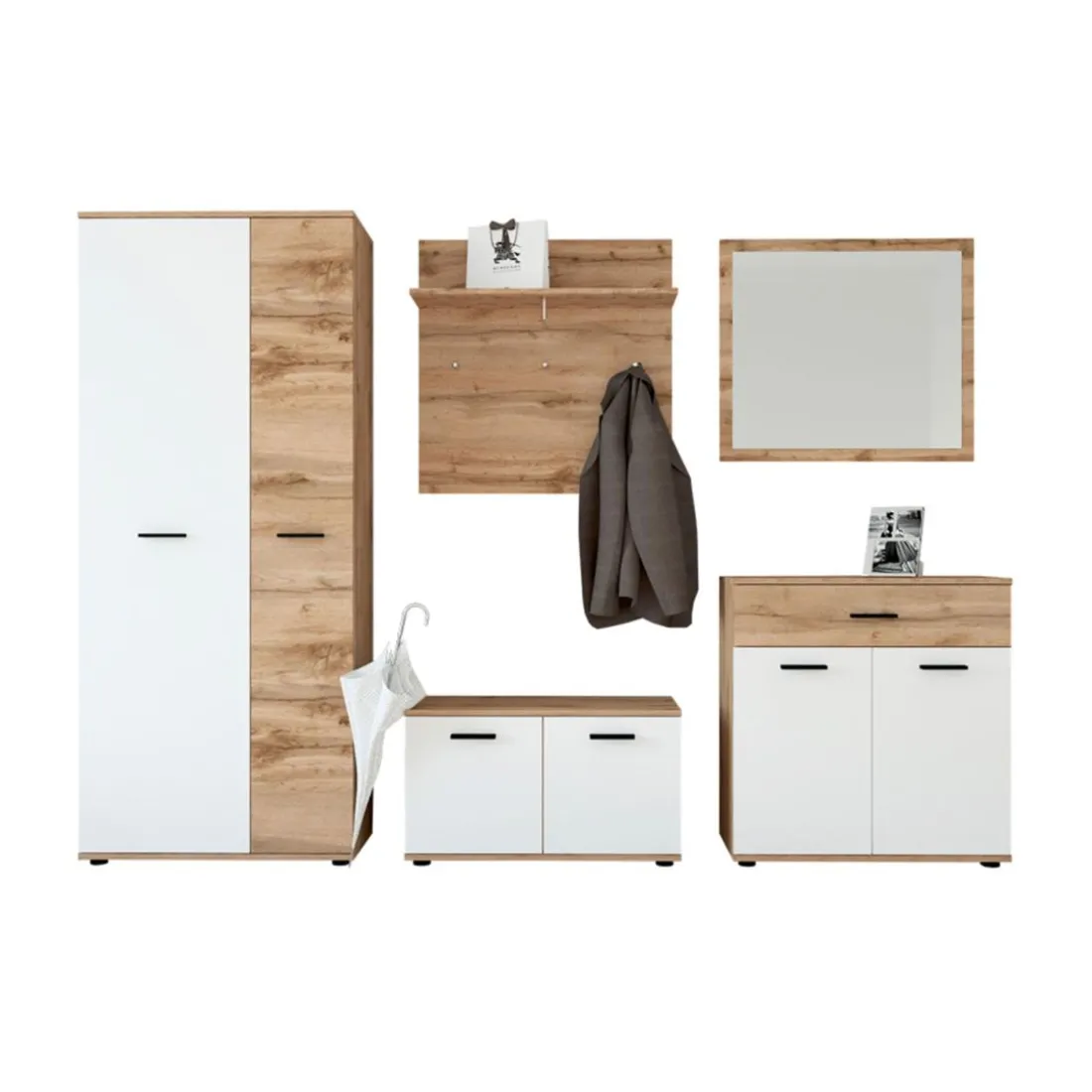 Portemanteau mural avec étagère et 3 patères Irysel Bois sonoma