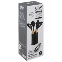 Pot métal noir à ustensiles avec 7 accessoires