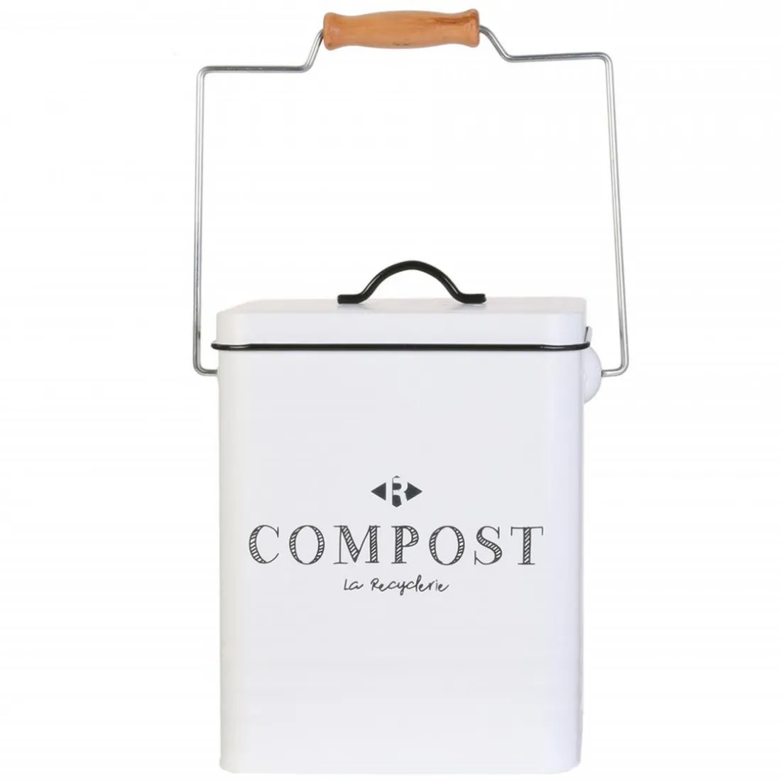 Poubelle de compostage blanc en métal et bois 5l COMPOX