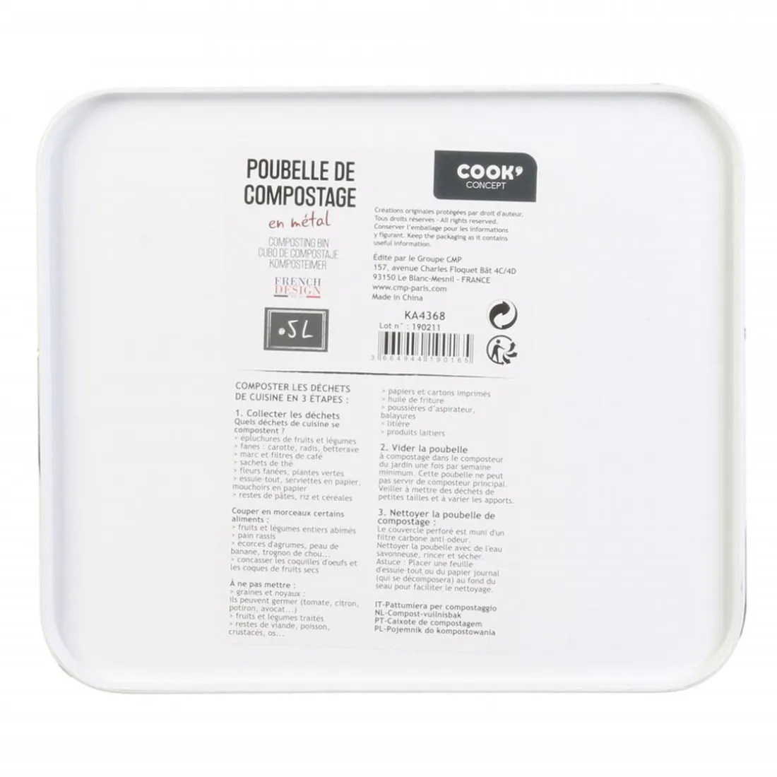 Poubelle de compostage blanc en métal et bois 5l COMPOX