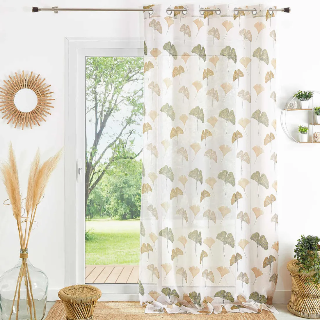 Px voilage etamine imprime 140x240 BILOBA - kaki