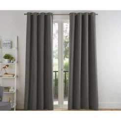 Rideau à oeillets unis occultants thermiques aspect chambray - Gris