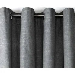 Rideau à oeillets unis occultants thermiques aspect chambray - Gris