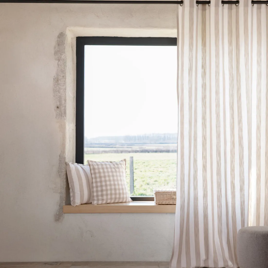 Rideau ameublement coton flamme 140x260 - beige