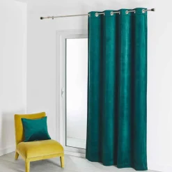 Rideau d'Ameublement Uni Bleu Paon 135X260 cm VELOURS
