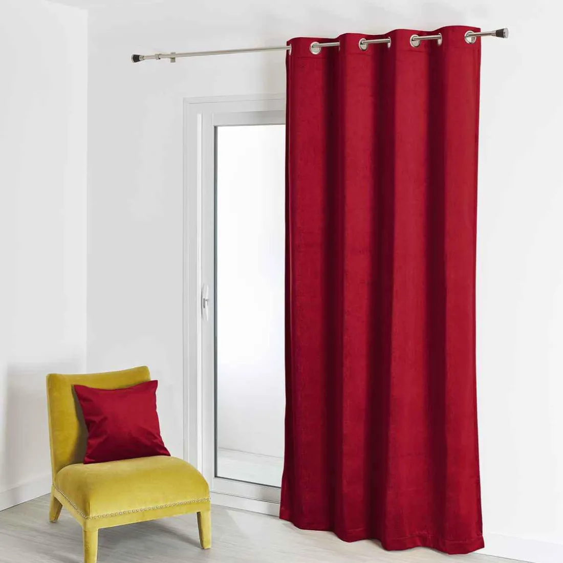 Rideau d'Ameublement Uni Rouge 135X260 cm VELOURS