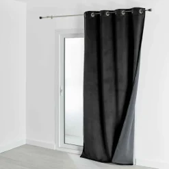 Rideau d'Ameublement Velours Double Polaire 135x280 cm VELVETA - Noir