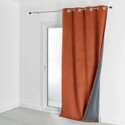 Rideau d'Ameublement Velours Double Polaire 135x280 cm VELVETA - Cognac