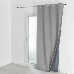 Rideau d'Ameublement Velours Double Polaire 135x280 cm VELVETA - Gris Perle