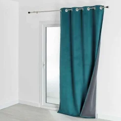 Rideau d'Ameublement Velours Double Polaire 135x280 cm VELVETA - Bleu Paon
