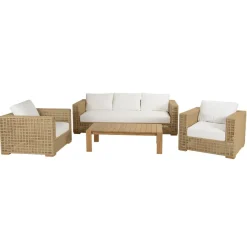 Salon de jardin 6 places en rotin synthétique ajouré beige VALERIA