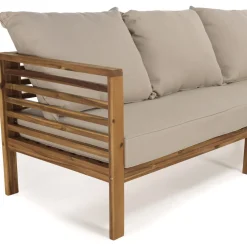 SALON DE JARDIN EN BOIS ACACIA 5 pers. - 1 Canapé 3 places, 2 fauteuils et 1 table basse rectangulaire 100 x 60 cm