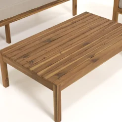 SALON DE JARDIN EN BOIS ACACIA 5 pers. - 1 Canapé 3 places, 2 fauteuils et 1 table basse rectangulaire 100 x 60 cm