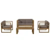 SALON DE JARDIN EN BOIS TECK : 1 Canapé 2 places, 2 fauteuils avec coussins waterproof et une table basse 110x60 cm