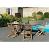 SALON DE JARDIN EN BOIS TECK 4/6 pers - Ensemble de jardin - 1 Table rectangulaire extensible 120/180*90 cm - 4 chaises taupe