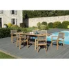 SALON DE JARDIN EN BOIS TECK 8/10 pers - Ensemble de jardin - 1 Table rectangulaire extensible 180/240*100 cm - 6 fauteuils empilables taupe