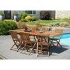 SALON DE JARDIN EN BOIS TECK HUILE 4/6 pers : Ensemble de jardin - 1 Table rectangulaire extensible 120*180/90 cm et 6 chaises