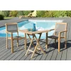 SALON DE JARDIN EN BOIS TECK 2 pers - Ensemble de jardin - 1 Table carrée pliante 70 cm et 2 fauteuils empilables textilène taupe