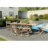 SALON DE JARDIN EN BOIS TECK 8/10 pers -Ensemble de jardin - 1 Table rectangulaire extensible pieds croisés 180*240/100 cm et 6 chaises textilène taupe