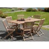 SALON DE JARDIN EN BOIS TECK 4/6 pers : Ensemble de jardin - 1 Table rectangulaire extensible 120/180*90 cm et 6 chaises
