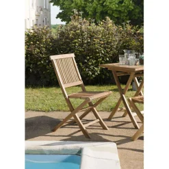 SALON DE JARDIN EN BOIS TECK 4/6 pers : Ensemble de jardin - 1 Table rectangulaire extensible 120/180*90 cm et 6 chaises