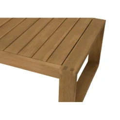 SALON DE JARDIN EN BOIS TECK : 1 Canapé d'angle 5 places avec coussin waterproof et une table basse 110x60 cm