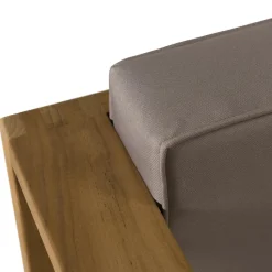 SALON DE JARDIN EN BOIS TECK : 1 Canapé d'angle 5 places avec coussin waterproof et une table basse 110x60 cm