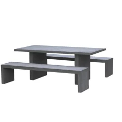 SALON DE JARDIN EN FIBRE DE BETON 8 pers- Ensemble de jardin - 1 Table rectangulaire 200*90 cm et 2 bancs