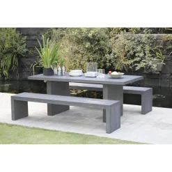 SALON DE JARDIN EN FIBRE DE BETON 8 pers- Ensemble de jardin - 1 Table rectangulaire 200*90 cm et 2 bancs