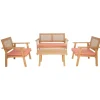 Salon de jardin en rotin et bois massif avec tissu rose TEMUCO style scandinave