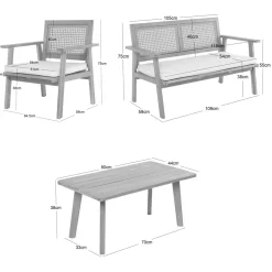 Salon de jardin en rotin et bois massif avec tissu rose TEMUCO style scandinave