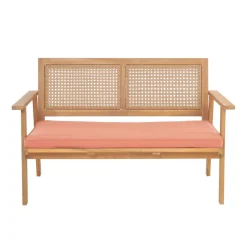 Salon de jardin en rotin et bois massif avec tissu rose TEMUCO style scandinave