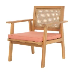 Salon de jardin en rotin et bois massif avec tissu rose TEMUCO style scandinave
