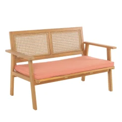 Salon de jardin en rotin et bois massif avec tissu rose TEMUCO style scandinave