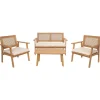 Salon de jardin en rotin et bois massif avec tissu beige TEMUCO style scandinave