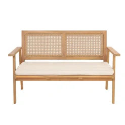 Salon de jardin en rotin et bois massif avec tissu beige TEMUCO style scandinave
