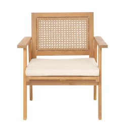 Salon de jardin en rotin et bois massif avec tissu beige TEMUCO style scandinave
