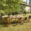 Salon de jardin HANNA en bois teck huilé 10/12 personnes - ensemble de jardin : 1 table ovale extensible 200/300*120 cm et 8 chaises