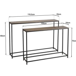 Set de 2 consoles gigognes aluminium doré et noir pieds métal JOHAN