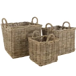 Set de 3 paniers de rangement carrés en kubu naturel KALLY