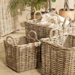 Set de 3 paniers de rangement carrés en kubu naturel KALLY