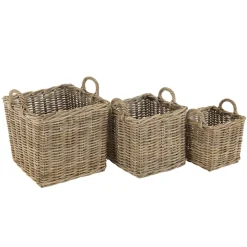 Set de 3 paniers de rangement carrés en kubu naturel KALLY